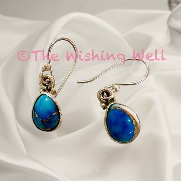 Ice Blue Dahlia Teardrop Pear Shaped Sterling 925 Dangle Earrings - Picture 5 of 7